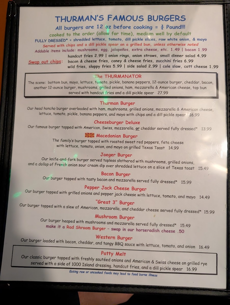 The Thurman Cafe Menu - Image 1